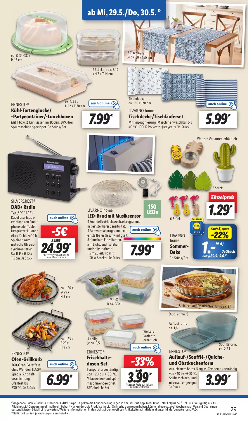 Aktueller Prospekt Lidl - Aktionsprospekt - von 27.05 bis 01.06.2024 - strona 35 - produkty: akku, angebot, auto, Container, coupon, decke, eier, eis, elle, erde, ernesto, frischhaltedosen, grill, Heu, ilag, kissen, korb, kuchen, Läufer, leds, lunchbox, mikrowelle, obst, Ofen, Persona, Quiche, Radio, reis, Ria, silvercrest, smartphone, spülmaschinen, tablet, Ti, tisch, tischdecke, tischläufer, torte, uhr, usb, ZTE