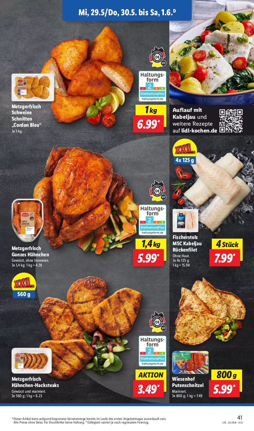 Aktueller Prospekt Lidl - Aktionsprospekt - von 27.05 bis 01.06.2024 - strona 51 - produkty: angebot, cordon bleu, eier, eis, filet, fisch, fische, Fischer, gewürz, pute, putenschnitzel, reis, rezept, rezepte, schnitten, schnitzel, schwein, schweine, steak, steaks, Ti, wein, weine, wiesenhof, ZTE