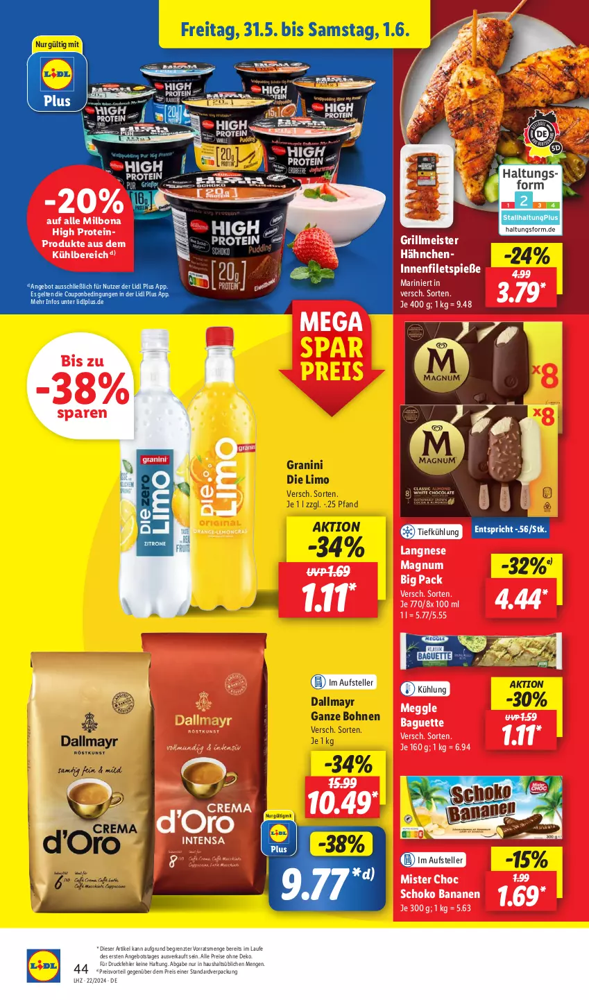 Aktueller Prospekt Lidl - Aktionsprospekt - von 27.05 bis 01.06.2024 - strona 54 - produkty: angebot, baguette, banane, bananen, bohne, bohnen, Bona, coupon, dallmayr, drucker, eis, elle, Engel, filet, filets, granini, granini die limo, grill, kerze, langnese, limo, magnum, meggle, Meister, Milbona, papier, preisvorteil, reis, schoko, teller, Ti, ZTE