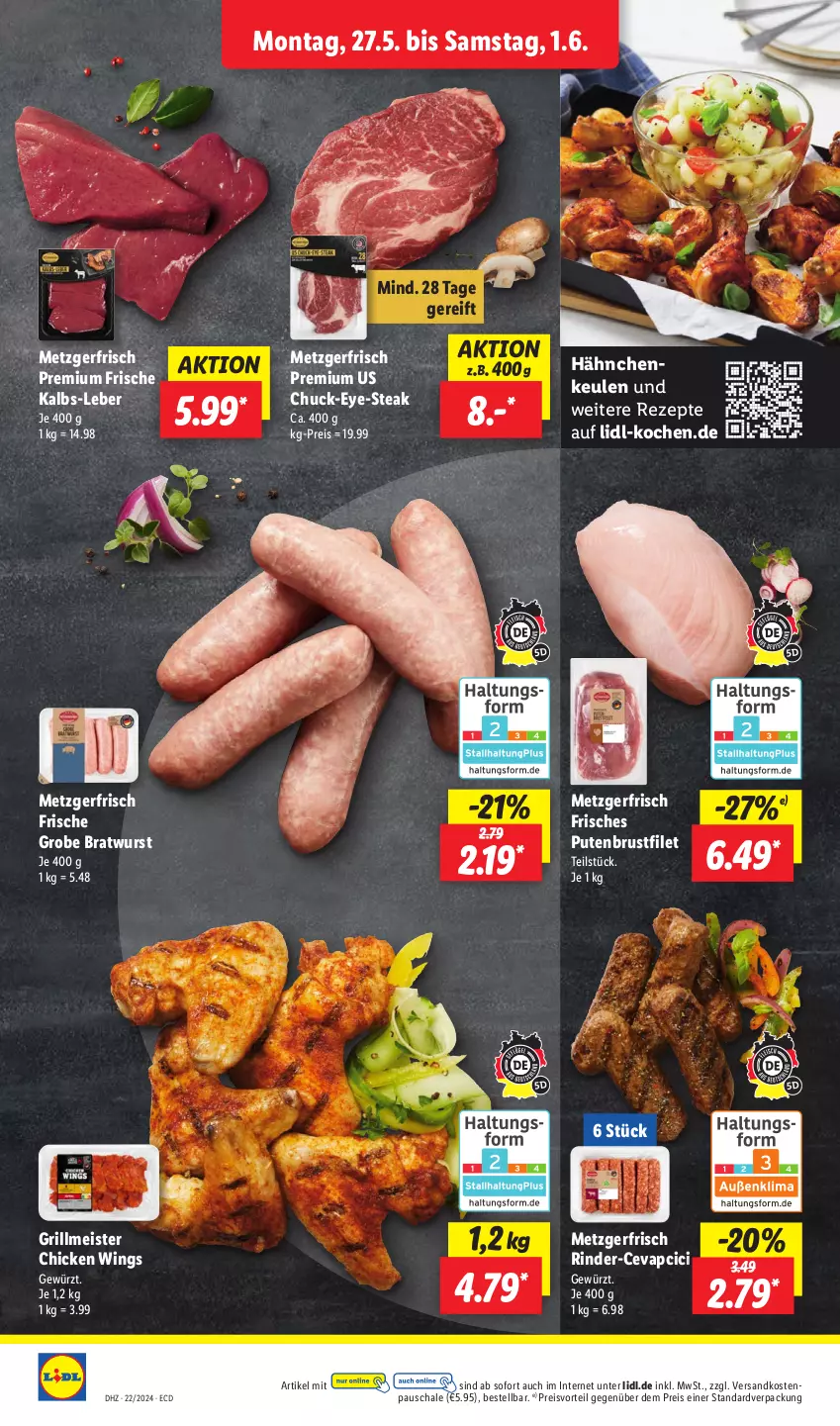 Aktueller Prospekt Lidl - Aktionsprospekt - von 27.05 bis 01.06.2024 - strona 8 - produkty: bratwurst, brustfilet, cevapcici, chicken wings, eis, filet, gewürz, grill, grobe bratwurst, Meister, ndk, preisvorteil, pute, putenbrust, putenbrustfilet, reis, rezept, rezepte, rind, rinder, Schal, Schale, steak, Ti, wurst