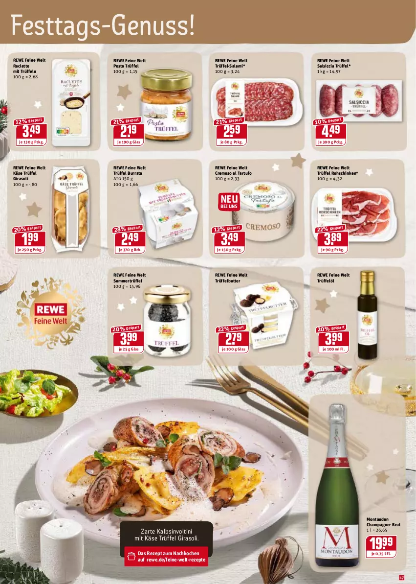 Aktueller Prospekt Rewe - Diese Woche im Angebot! - von 20.12 bis 24.12.2021 - strona 17 - produkty: brut, Burrata, butter, champagne, champagner, Käse, nuss, pesto, rewe feine welt, rezept, rezepte, rohschinken, salami, salsiccia, schinken, Tartufo, Ti, Trüffel