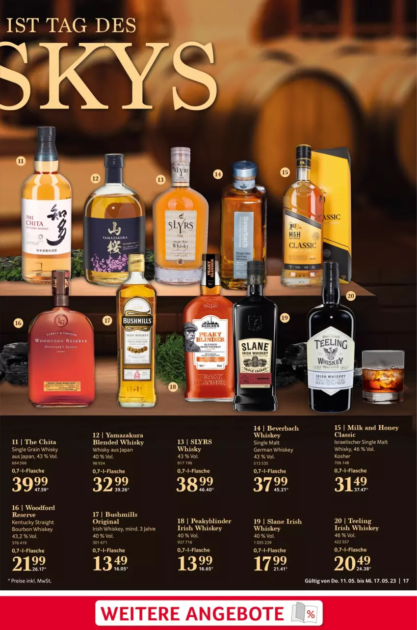 Aktueller Prospekt Selgros - Food - von 11.05 bis 17.05.2023 - strona 17 - produkty: angebot, angebote, bourbon, bourbon whiskey, eis, flasche, Germ, irish whiskey, kentucky straight, reis, single malt, Ti, tuc, whiskey, whisky