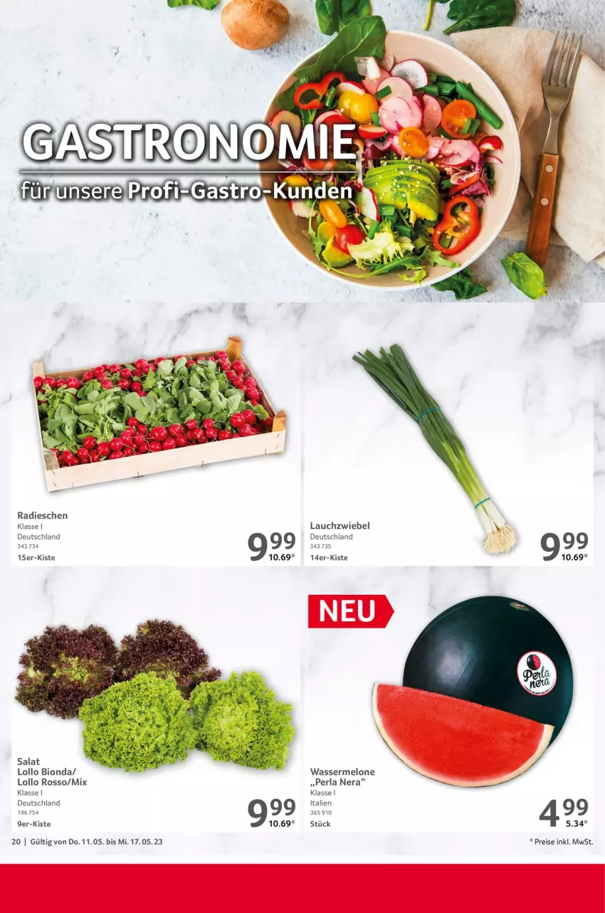 Aktueller Prospekt Selgros - Food - von 11.05 bis 17.05.2023 - strona 20 - produkty: bio, eis, Lauchzwiebel, melone, perla, radieschen, reis, salat, Ti, wasser, wassermelone, zwiebel