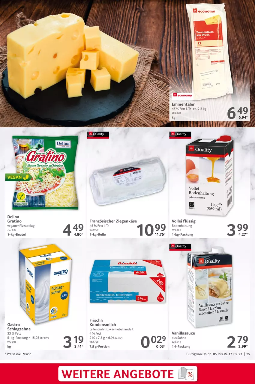 Aktueller Prospekt Selgros - Food - von 11.05 bis 17.05.2023 - strona 25 - produkty: beutel, eis, emmentaler, frischli, Käse, kondensmilch, milch, pizza, Rauch, reis, sahne, sauce, schlagsahne, Ti, vanille, ziegenkäse