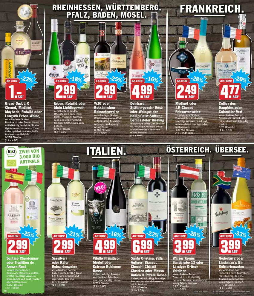 Aktueller Prospekt Hit - Prospekte - von 03.01 bis 08.01.2022 - strona 18 - produkty: aust, Bad, bier, bio, burgunder, chardonnay, chia, chianti, classico, eis, elle, ente, finesse, flasche, frucht, früchte, früchten, grand sud, grüner veltliner, gsw, J.P. Chenet, käfer, maybach, medinet, merl, merlot, nederburg, primitivo, rebsortenweine, reis, resa, riesling, rotkäppchen, spätburgunder, teller, Ti, wein, weine, Wild