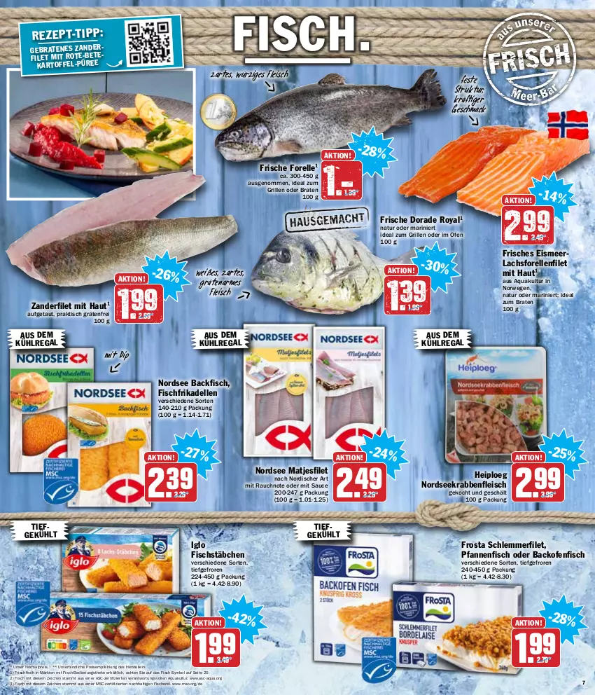 Aktueller Prospekt Hit - Prospekte - von 03.01 bis 08.01.2022 - strona 7 - produkty: aqua, aus dem kühlregal, backfisch, backofen, braten, dell, dip, Dorade, dorade royal, eis, elle, filet, fisch, fische, Fischer, fischstäbchen, fleisch, forelle, frikadellen, frischfisch, frosta, grill, ideal zum braten, ideal zum grillen, iglo, kartoffel, kühlregal, lachs, mac, matjes, Matjesfilet, natur, Nordsee, Ofen, pfanne, pfannen, püree, Rauch, regal, reis, rel, rwe, sauce, Schere, schlemmerfilet, teller, Ti, tisch, Zander