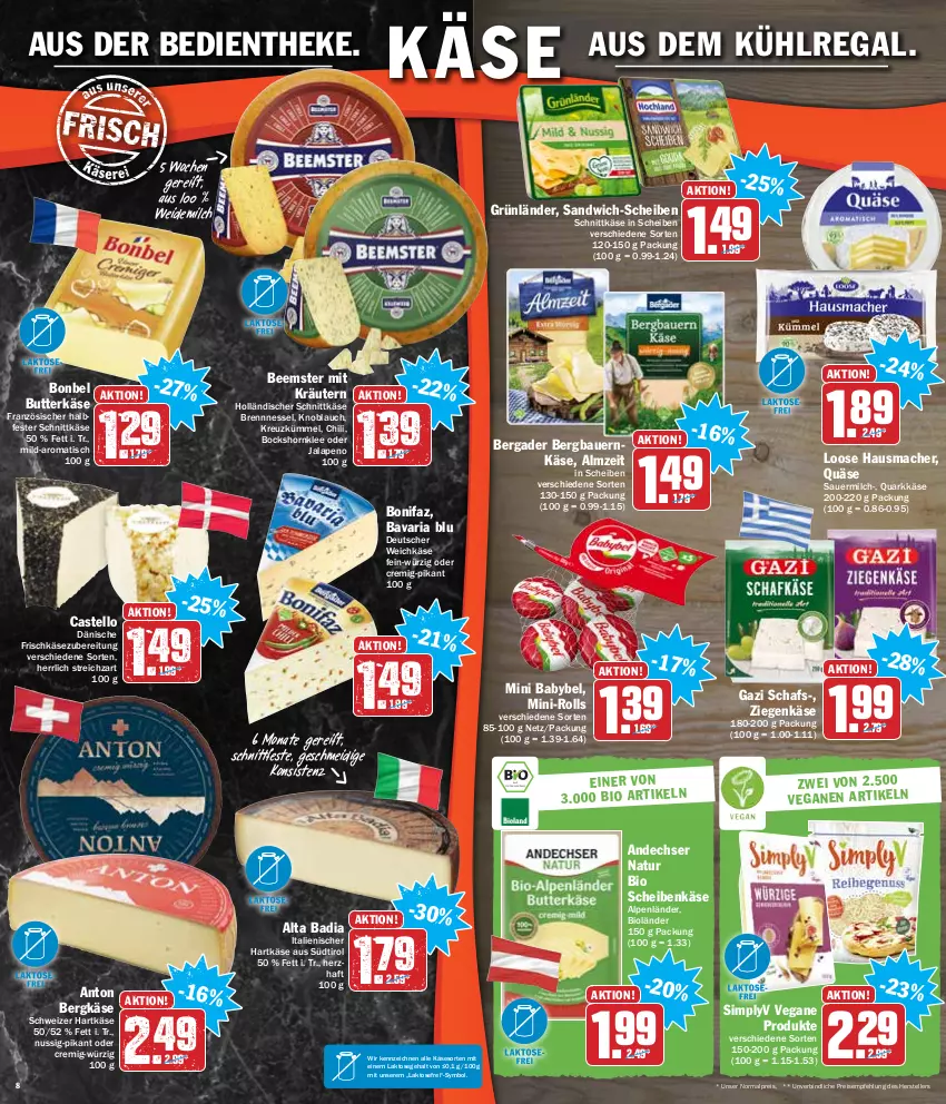 Aktueller Prospekt Hit - Prospekte - von 03.01 bis 08.01.2022 - strona 8 - produkty: andechser natur, auer, aus dem kühlregal, babybel, Bad, Bau, Bauer, bavaria blu, Beemster, bergader, Bergkäse, bio, bonbel, butter, butterkäse, chili, deutscher weichkäse, eis, elle, frischkäse, frischkäsezubereitung, grünländer, halbfester schnittkäse, hartkäse, Hausmacher, holländischer schnittkäse, italienischer hartkäse, Käse, knoblauch, kräuter, kräutern, kühlregal, Loose, mac, milch, mini babybel, natur, nuss, quark, quäse, regal, reis, Ria, sandwich, sandwich-scheiben, schnittkäse, schweizer hartkäse, sim, Streichzart, teller, Ti, tisch, weichkäse, weidemilch, ziegenkäse