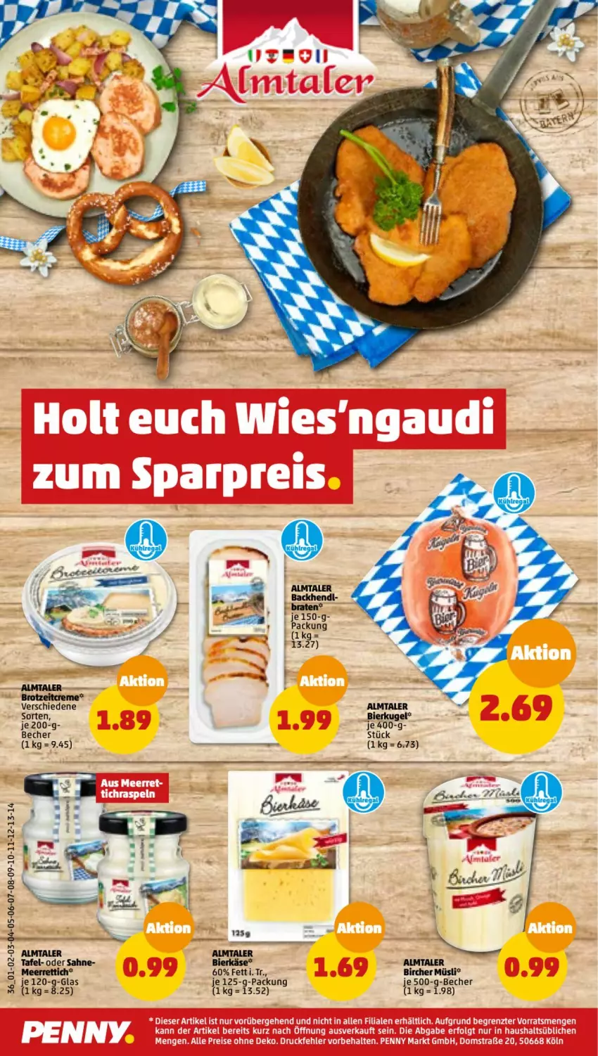 Aktueller Prospekt Penny - Prospekte - von 19.09 bis 24.09.2022 - strona 36 - produkty: Backhendl, Becher, bier, braten, brot, creme, Hendl, Käse, Kugel, müsli, Rettich, sahne, Ti