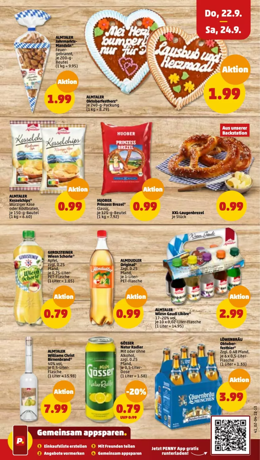 Aktueller Prospekt Penny - Prospekte - von 19.09 bis 24.09.2022 - strona 41 - produkty: alkohol, angebot, angebote, beutel, bier, Birnen, braten, brezel, chips, elle, flasche, gösser, Käse, Laugenbrezel, natur, natur radler, pet-flasche, radler, Ti