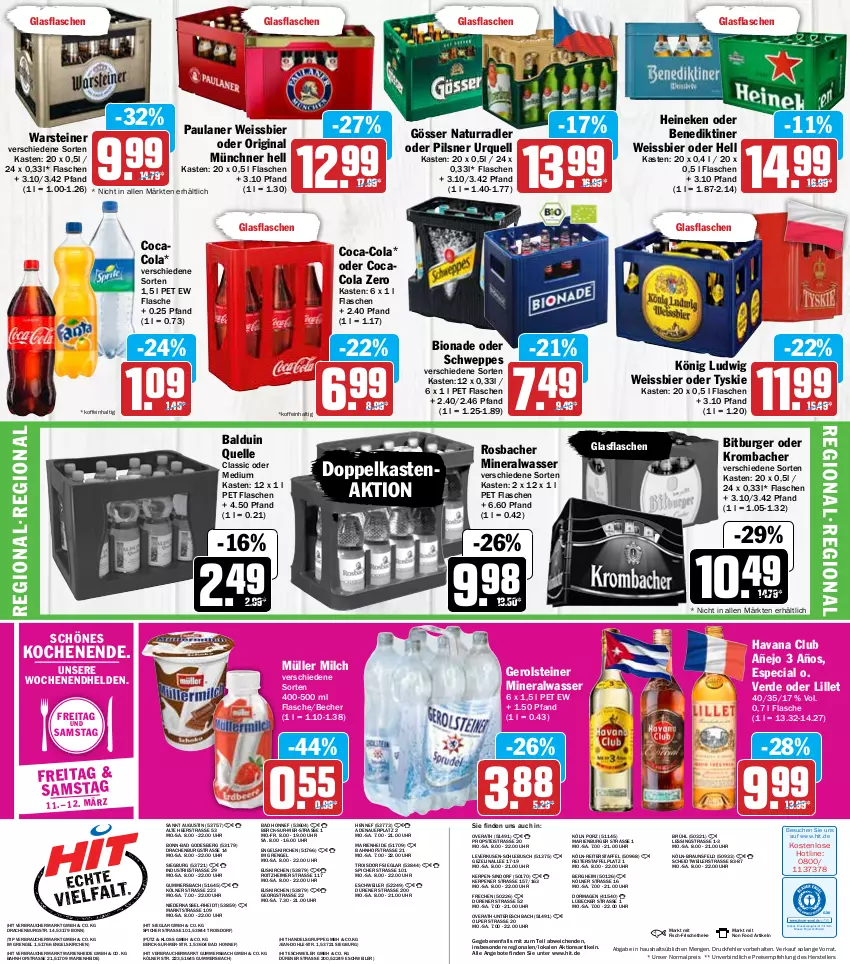 Aktueller Prospekt Hit - Prospekte - von 07.03 bis 12.03.2022 - strona 20 - produkty: Alwa, angebot, angebote, auer, Bad, Becher, Benediktiner, bier, bio, bionade, bitburger, braun, burger, coca-cola, cola, drucker, eimer, eis, elle, Engel, erde, fisch, flasche, gerolsteine, gerolsteiner, gin, glasflasche, gösser, Havana Club, heineken, kerze, krombache, krombacher, lillet, Lübecker, milch, mineralwasser, Müller, natur, Paula, paulaner, pils, pilsner, pilsner urquell, radler, Rauch, reis, schweppes, steiner, teller, Ti, tyskie, uhr, warsteiner, wasser, weissbier