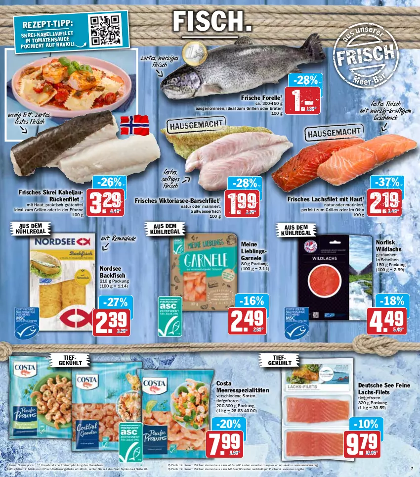 Aktueller Prospekt Hit - Prospekte - von 07.03 bis 12.03.2022 - strona 7 - produkty: aqua, aus dem kühlregal, backfisch, braten, eis, elle, filet, filets, fisch, fische, Fischer, fleisch, forelle, frischfisch, grill, ideal zum grillen, kabeljaufilet, kühlregal, lachs, lachsfilet, mac, natur, Nordsee, Ofen, pfanne, ravioli, regal, reis, rel, remoulade, Ria, saft, sauce, Schere, Spezi, teller, Ti, tisch, tomate, tomaten, tomatensauce, wasser, Wild, wildlachs