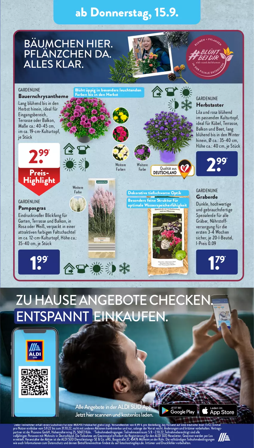 Aktueller Prospekt AldiSud - IN ZWEI WOCHEN - von 12.09 bis 17.09.2022 - strona 17 - produkty: aldi, angebot, angebote, auer, Bau, Bauer, beutel, eis, erde, Garten, gewinnspiel, gutschein, kulturtopf, Leuchte, leuchten, ndk, Rauch, reis, ring, Spezi, Ti, topf, uhr, wasser