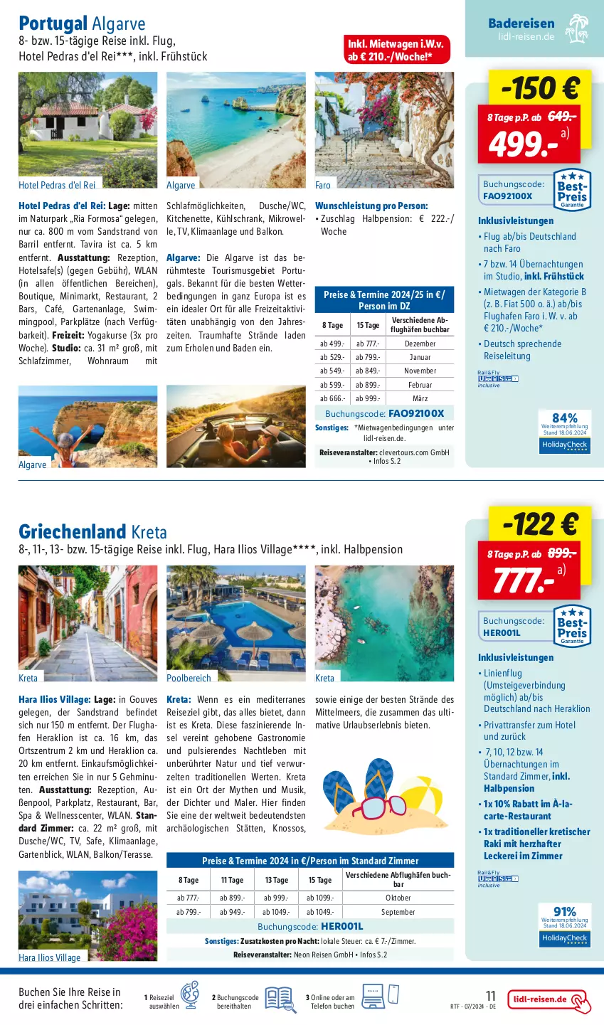 Aktueller Prospekt Lidl - Reisehighlights Nah & Fern - von 13.07 bis 15.08.2024 - strona 11 - produkty: Bad, buch, dusche, eis, elle, ente, Garten, inklusivleistungen, kühlschrank, LG, lion, natur, pool, reis, reiseveranstalter, rezept, Ria, rum, schlafzimmer, Schrank, sim, telefon, Ti, tisch, wurst, Yo, Zelt