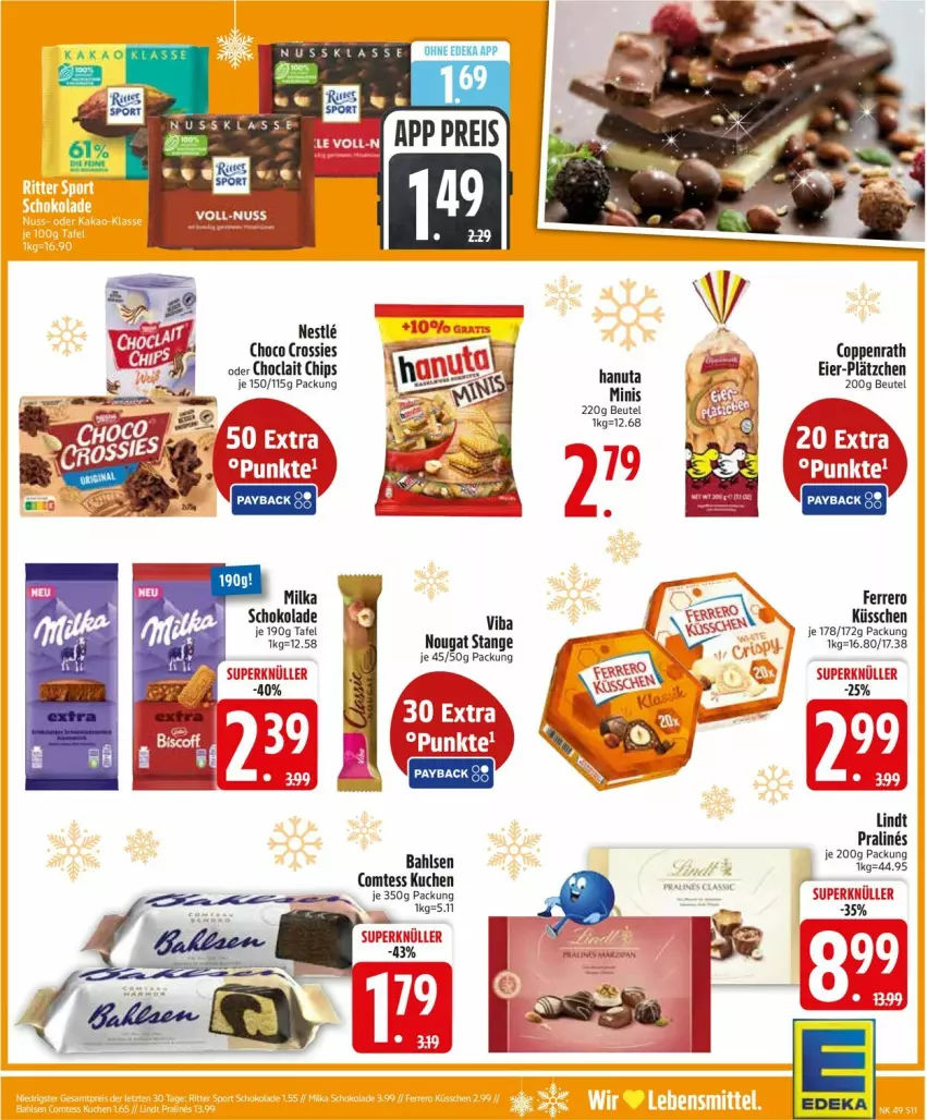 Aktueller Prospekt Edeka - Prospekte - von 01.12 bis 06.12.2025 - strona 13 - produkty: bahlsen, beutel, chips, choclait chips, choco crossies, comtess, comtess kuchen, coppenrath, crossies, deka, eier, ferrero, hanuta, kuchen, Lätzche, lindt, schoko, schokolade