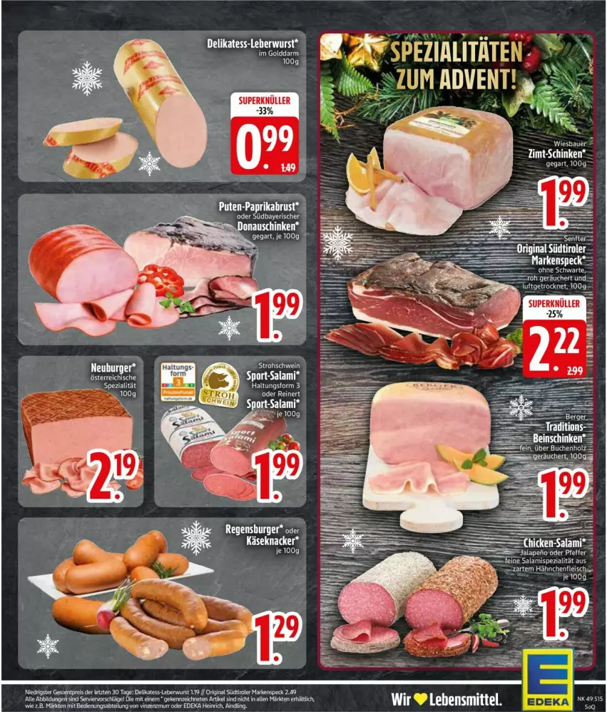 Aktueller Prospekt Edeka - Prospekte - von 01.12 bis 06.12.2025 - strona 17 - produkty: burger, eis, gin, Käse, knacker, lebensmittel, leine, Neuburger, Ofen, regensburger, reis, Speck, südtiroler, Ti, ZTE