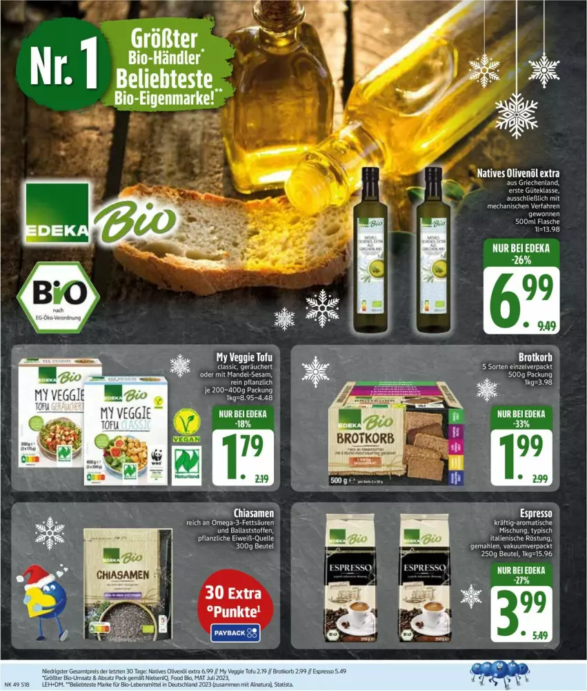 Aktueller Prospekt Edeka - Prospekte - von 01.12 bis 06.12.2025 - strona 20 - produkty: ball, beutel, bio, brot, Brotkorb, deka, elle, espresso, flasche, korb, natur, natura, olive, oliven, olivenöl, omega, Omega-3, tee, Ti, tisch, Tofu