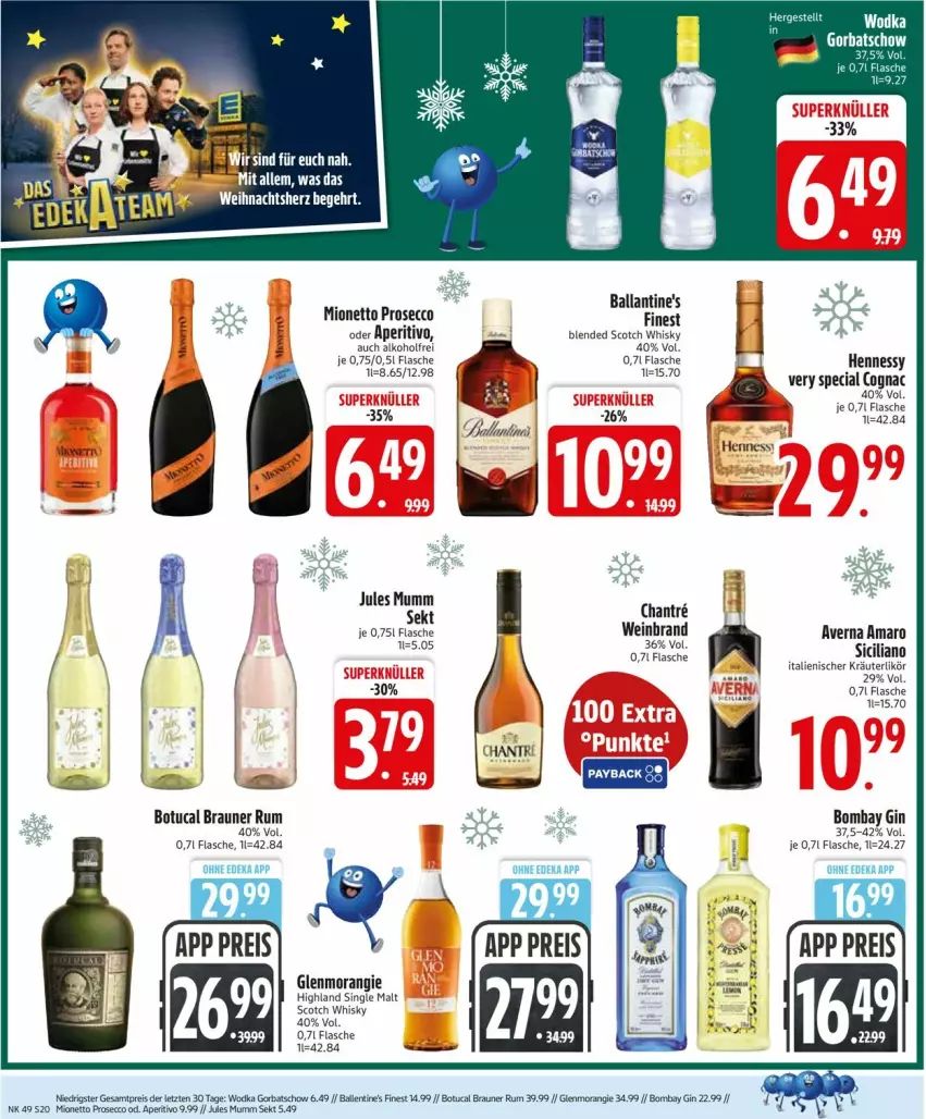 Aktueller Prospekt Edeka - Prospekte - von 01.12 bis 06.12.2025 - strona 22 - produkty: alkohol, amaro, averna, ball, Ballantine's, blended scotch, blended scotch whisky, braun, Cognac, deka, ecco, eis, flasche, gin, jules mumm, kräuter, kräuterlikör, likör, mionetto, mumm, prosecco, reis, rel, rum, scotch, scotch whisky, sekt, single malt, Ti, tuc, wein, weinbrand, whisky