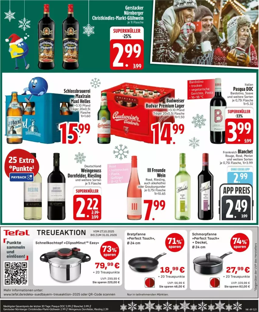 Aktueller Prospekt Edeka - Prospekte - von 01.12 bis 06.12.2025 - strona 23 - produkty: alkohol, auer, bratpfanne, budweiser, burgunder, decke, Deckel, deka, dornfelder, eis, elle, flasche, grauburgunder, Kochtopf, merl, merlot, nuss, pfanne, riesling, rouge, schmorpfanne, Schnellkochtopf, tefal, teller, Ti, topf, wein