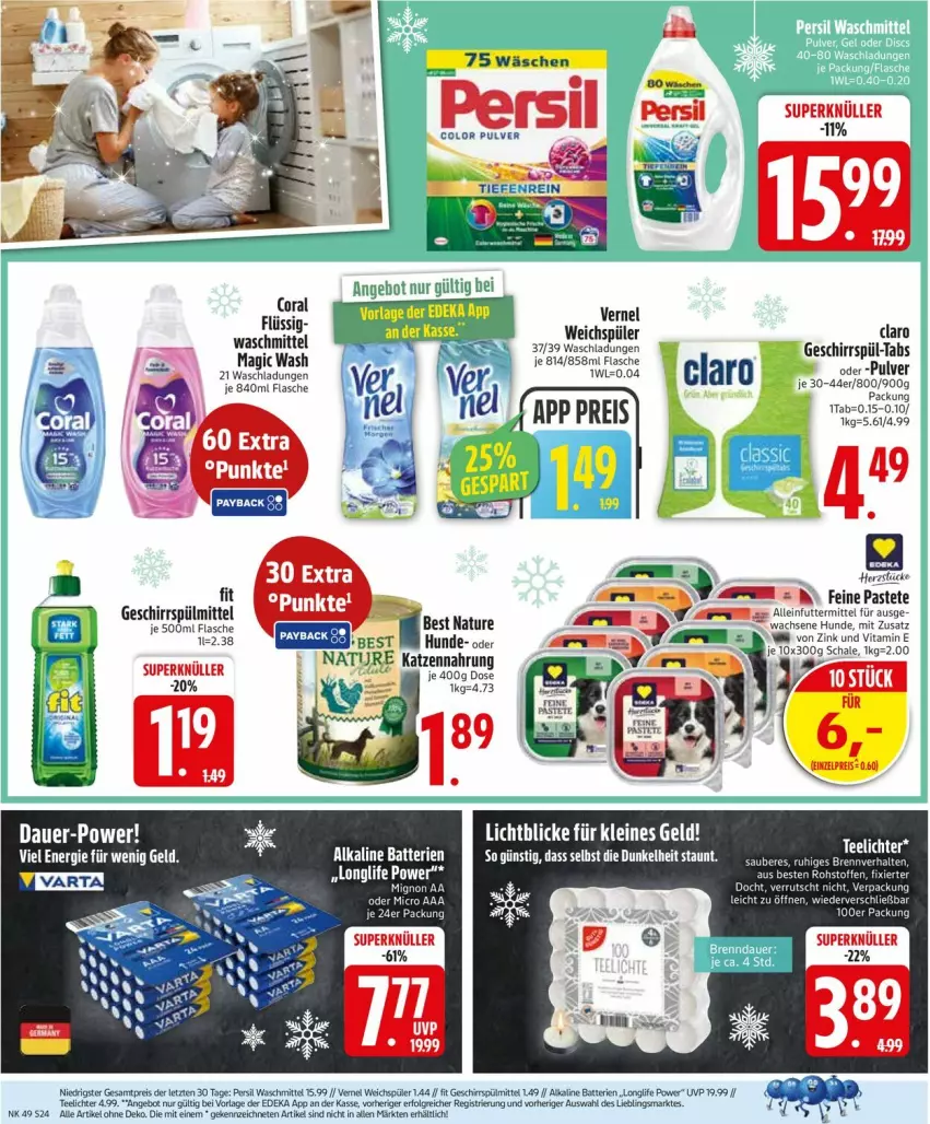 Aktueller Prospekt Edeka - Prospekte - von 01.12 bis 06.12.2025 - strona 26 - produkty: alleinfuttermittel, angebot, auer, batterie, batterien, deka, eis, flasche, geschirr, geschirrspülmittel, gin, katzennahrung, LG, longlife, natur, pastete, persil, persil waschmittel, reis, rum, Schal, Schale, spülmittel, tee, Teelicht, teelichte, Ti, vernel, vita, waschmittel, weichspüler, ZTE