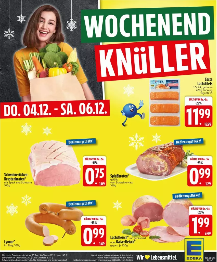 Aktueller Prospekt Edeka - Prospekte - von 01.12 bis 06.12.2025 - strona 30 - produkty: eis, filet, filets, fleisch, Kaiser, lachs, lachsfilet, lachsfilets, lyoner, ring, schwein, schweine, Speck, Ti, wein, weine, Yo