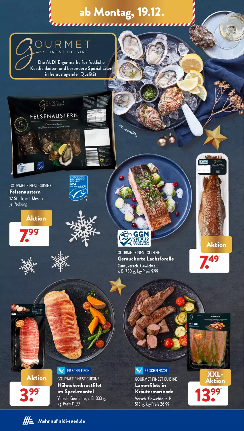 Aktueller Prospekt AldiSud - NÄCHSTE WOCHE - von 19.12 bis 24.12.2022 - strona 16 - produkty: aldi, aust, Austern, brustfilet, eis, elle, filet, filets, fleisch, forelle, hähnchenbrust, hähnchenbrustfilet, kräuter, lachs, lamm, Lammfilets, Mantel, marinade, messer, reis, rel, Speck, Spezi, Ti