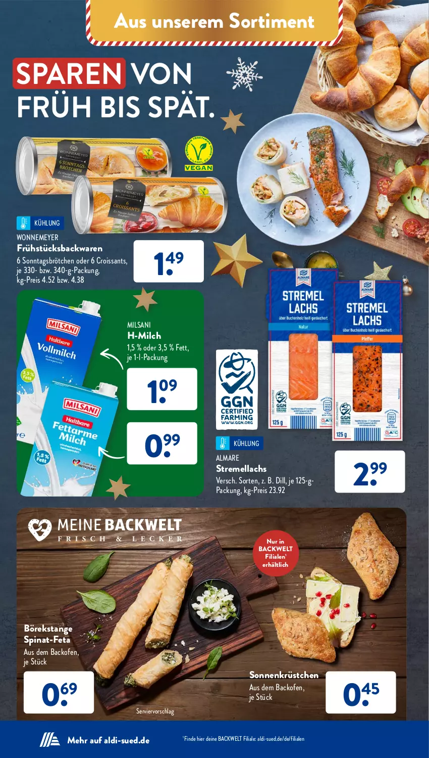 Aktueller Prospekt AldiSud - NÄCHSTE WOCHE - von 19.12 bis 24.12.2022 - strona 28 - produkty: aldi, almare, backofen, backwaren, brötchen, Croissant, croissants, eis, feta, lachs, milch, Ofen, reis, Sonntagsbrötchen, spinat, Ti