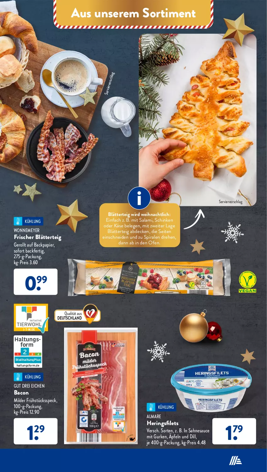 Aktueller Prospekt AldiSud - NÄCHSTE WOCHE - von 19.12 bis 24.12.2022 - strona 29 - produkty: almare, bacon, blätterteig, decke, eis, filet, filets, Frühstücksspeck, gurke, gurken, hering, Herings, heringsfilets, Käse, Ofen, papier, reis, ring, sahne, salami, sauce, schinken, Speck, Ti