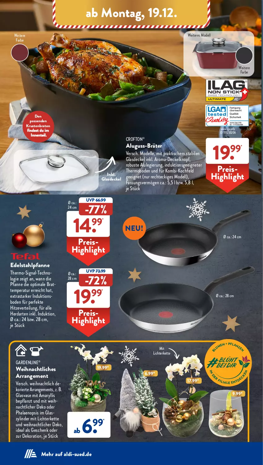 Aktueller Prospekt AldiSud - NÄCHSTE WOCHE - von 19.12 bis 24.12.2022 - strona 38 - produkty: aldi, braten, Crofton, crofton®, decke, Deckel, dekoration, dell, edelstahl, eis, elle, ente, gardenline®, Glasdeckel, herdarten, Kette, kochfeld, krustenbraten, LG, lichterkette, Mode, pfanne, phalaenopsis, reis, Signal, Ti, tisch, Vase