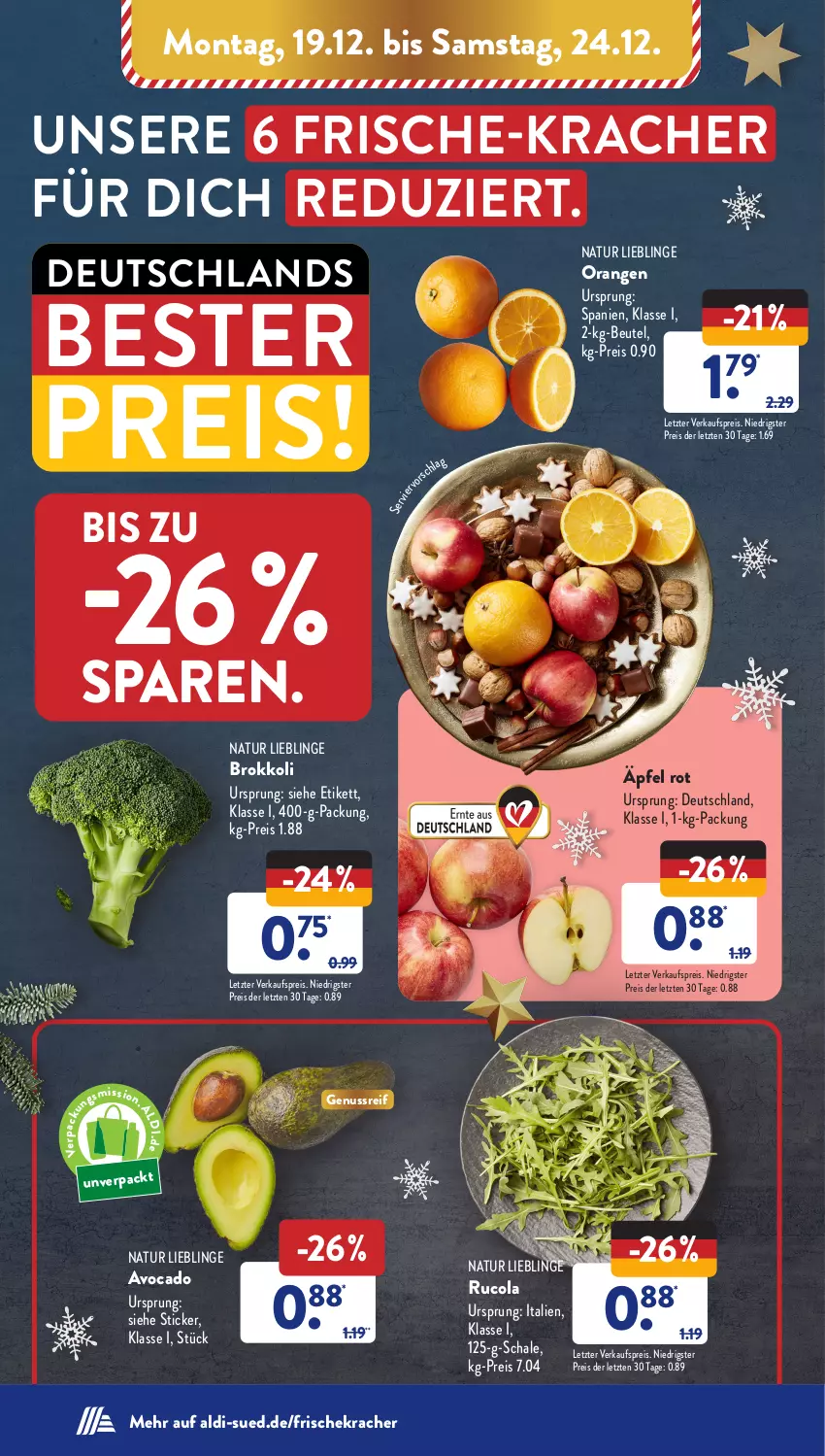 Aktueller Prospekt AldiSud - NÄCHSTE WOCHE - von 19.12 bis 24.12.2022 - strona 4 - produkty: aldi, avocado, beutel, brokkoli, cola, eis, kracher, natur, nuss, orange, orangen, reis, rucola, Schal, Schale, Ti, ZTE