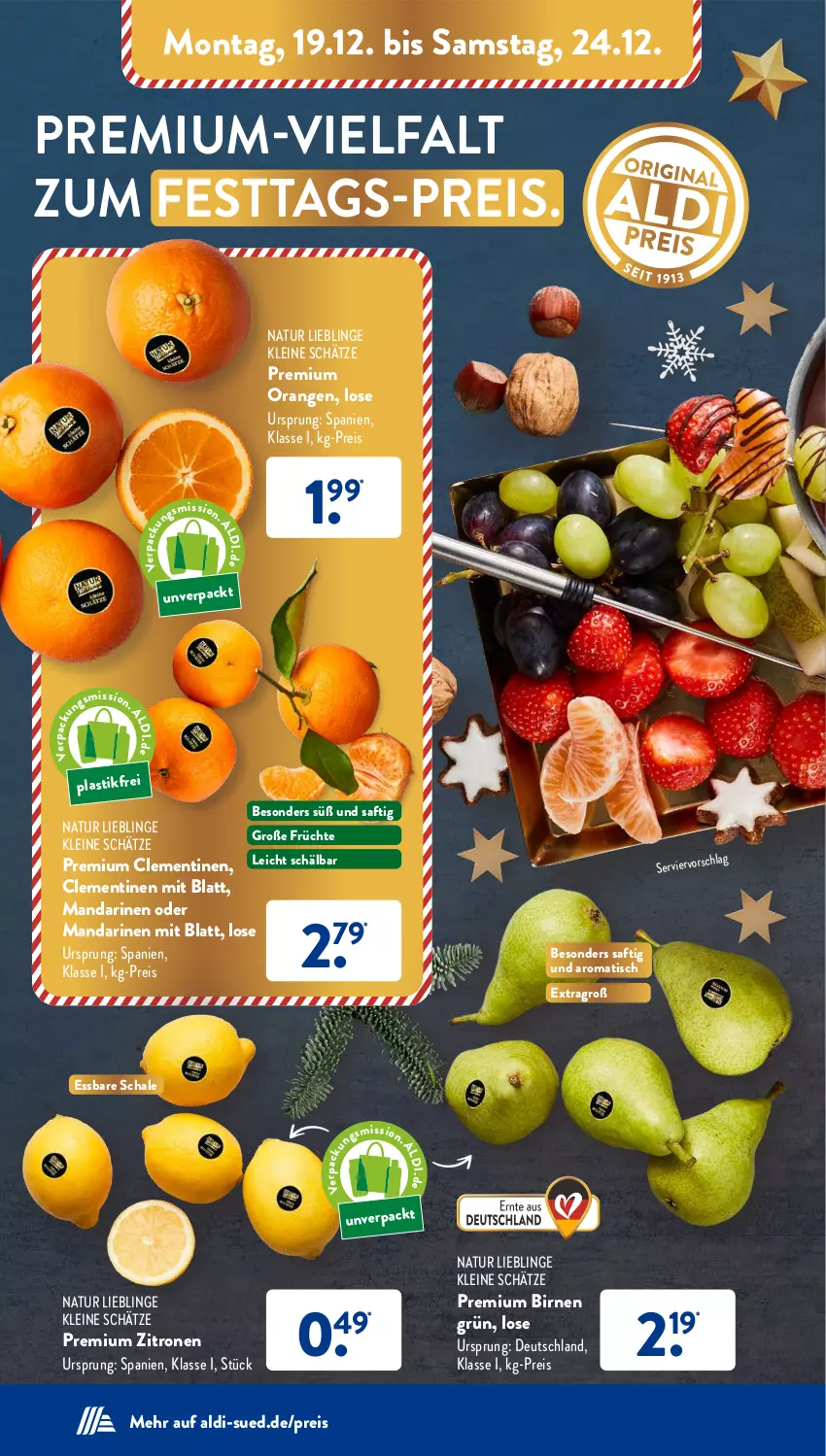 Aktueller Prospekt AldiSud - NÄCHSTE WOCHE - von 19.12 bis 24.12.2022 - strona 6 - produkty: aldi, asti, Birnen, clementinen, eis, früchte, leine, mandarine, mandarinen, natur, orange, orangen, reis, saft, Schal, Schale, Ti, tisch, zitrone, zitronen