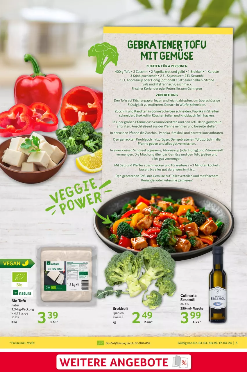 Aktueller Prospekt Selgros - Plant Based - von 04.04 bis 17.04.2024 - strona 5 - produkty: angebot, angebote, bio, braten, braun, brokkoli, culinaria, eis, elle, garnier, honig, karotten, knoblauch, Koriander, küche, Küchen, leine, mac, mit gemüse, natur, natura, papier, paprika, petersilie, pfanne, pfeffer, reifen, reis, Ria, saft, salz, sauce, schüssel, sesam, Sesamöl, sirup, soja, sojasauce, teller, Ti, Tofu, würfel, zitrone, zitronen, zitronensaft, zucchini