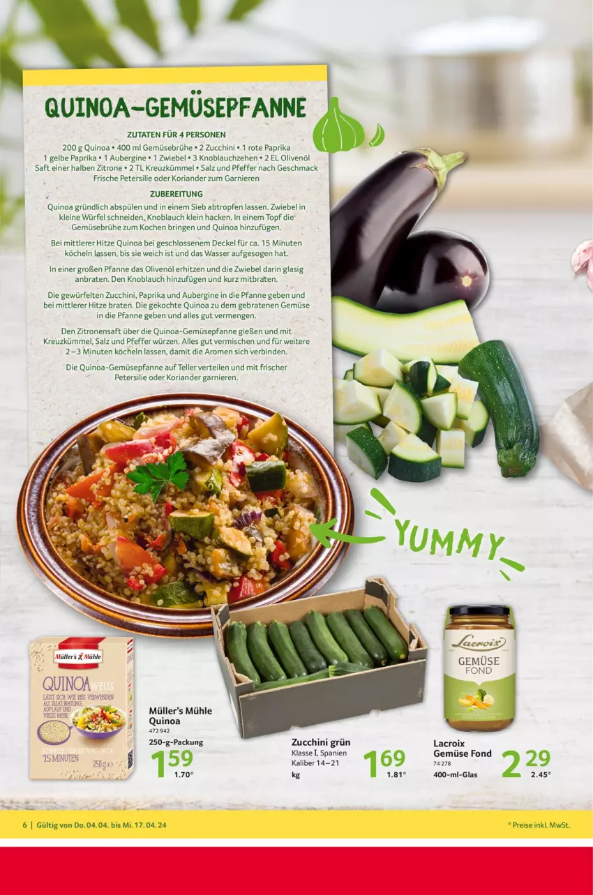 Aktueller Prospekt Selgros - Plant Based - von 04.04 bis 17.04.2024 - strona 6 - produkty: aubergine, binden, braten, Brühe, decke, Deckel, eis, elle, garnier, Gemüsebrühe, gin, knoblauch, Koriander, leine, mac, Müller, olive, oliven, olivenöl, paprika, petersilie, pfanne, pfeffer, quinoa, reis, Ria, ring, saft, salz, Spülen, teller, Ti, topf, wasser, würfel, zitrone, zitronen, zitronensaft, zucchini, zwiebel