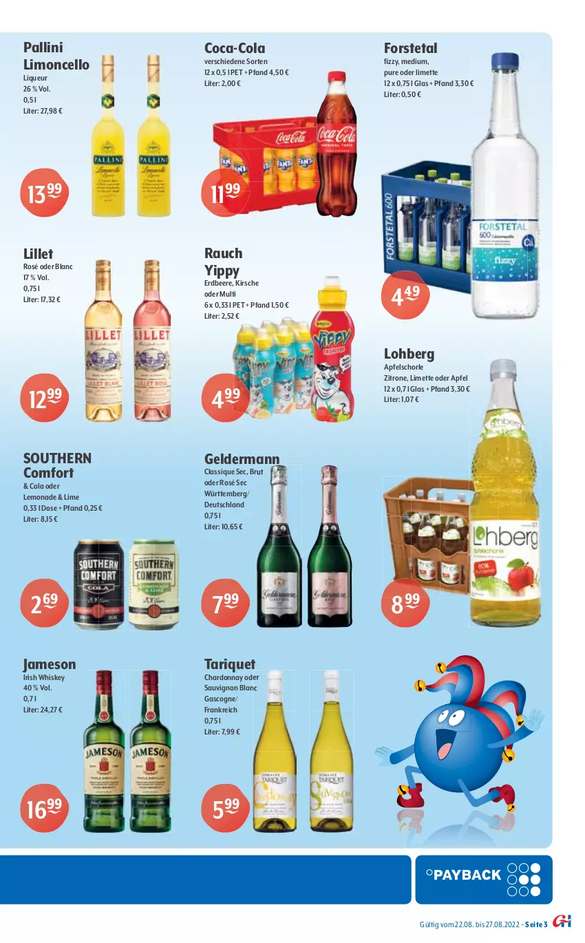 Aktueller Prospekt Getraenke Hoffmann - Prospekte - von 22.08 bis 27.08.2022 - strona 3 - produkty: alkohol, apfel, Apfelschorle, beere, Berger, bier, brut, carlsberg, chardonnay, coca-cola, cola, desperados, erdbeere, Forstetal, geldermann, getränk, gin, heineken, irish whiskey, jameson, kirsch, kirsche, lemonade, lillet, limette, limo, liqueur, Mett, Mixer, mixery, nürnberger, payback, Rauch, sauvignon, sauvignon blanc, schorle, Southern Comfort, Ti, tuc, Tucher, whiskey, zitrone