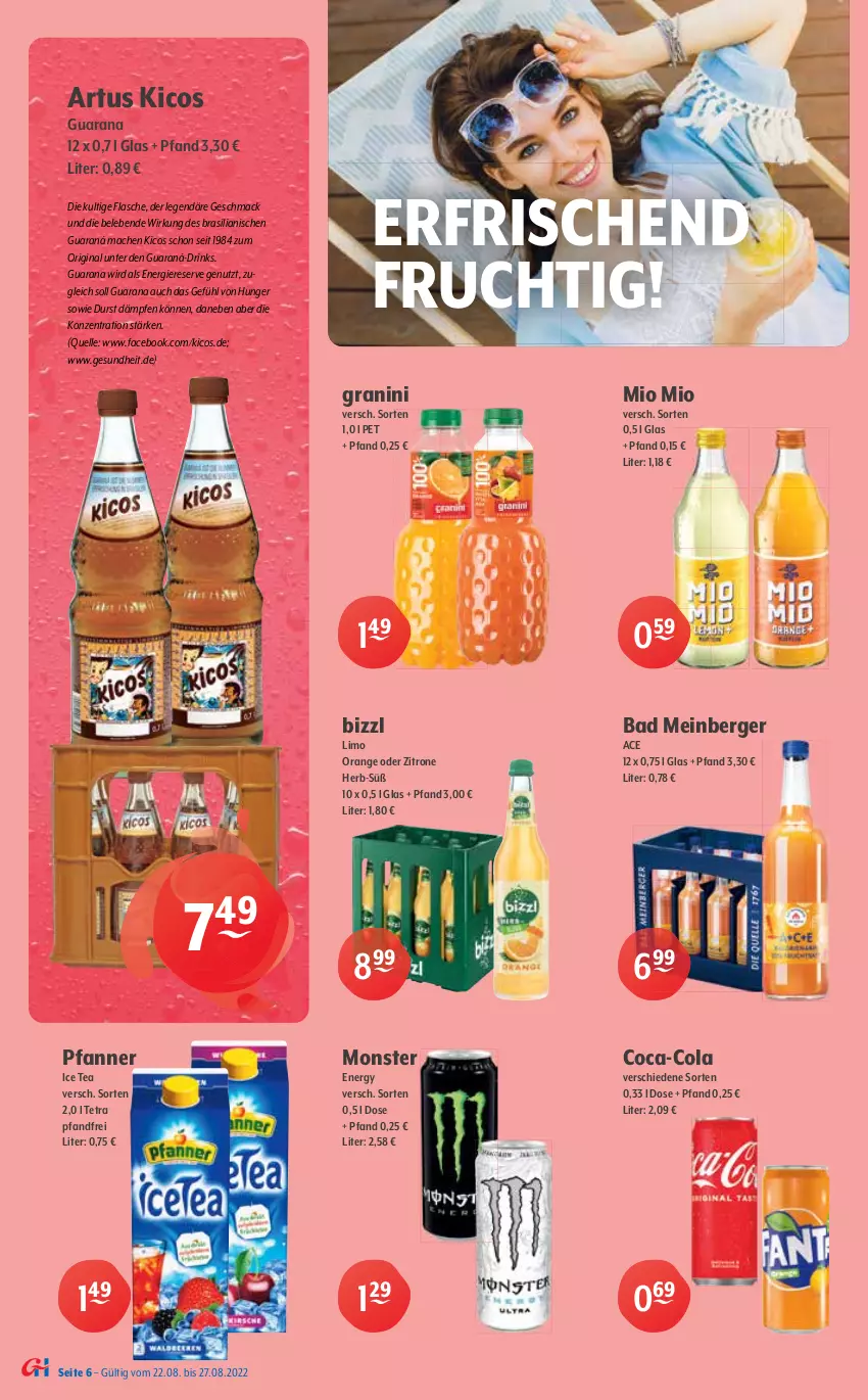 Aktueller Prospekt Getraenke Hoffmann - Prospekte - von 22.08 bis 27.08.2022 - strona 6 - produkty: alkohol, Bad, Berger, bier, bitburger, brause, burger, coca-cola, cola, diebels, drink, drinks, eis, elle, fassbrause, flasche, franziskaner, frucht, Gesundheit, gin, gösser, granini, ice tea, könig pilsener, limo, mac, Mio Mio, mönchshof, monster, natur, nuss, oder radler, orange, pfanne, Pfanner, pils, pilsener, premium pils, radler, Rana, Spaten, tender, Ti, veltins, weck, weissbier, zitrone