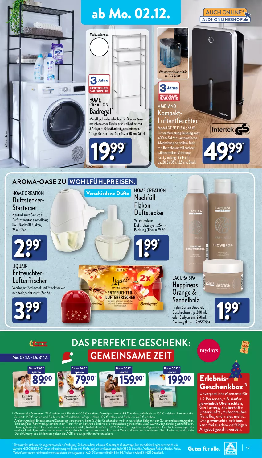 Aktueller Prospekt Aldi Nord - Von Montag - von 02.12 bis 07.12.2024 - strona 17 - produkty: aldi, ambia, angebot, asti, auto, Bad, Badregal, body, dell, eis, ente, erde, Geschenkbox, gin, gutschein, Holz, Leuchte, LG, Luftentfeuchter, lufterfrischer, Mode, mydays, ndk, nuss, orange, regal, reis, Ria, ring, Schal, Schale, Ti, tisch, Trockner, waschmaschine, wasser, wassertank, weck, ZTE