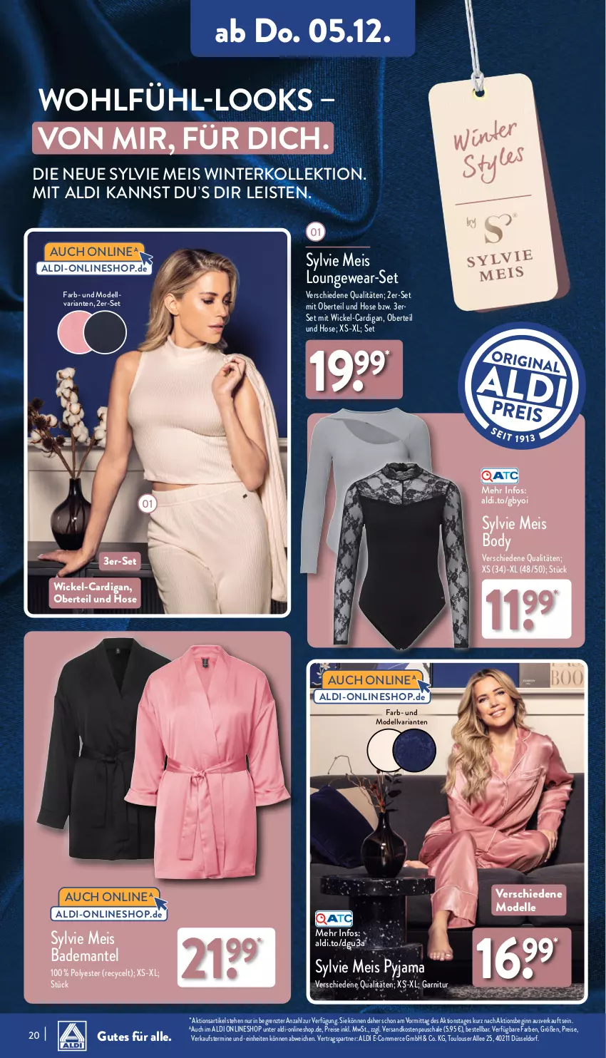 Aktueller Prospekt Aldi Nord - Von Montag - von 02.12 bis 07.12.2024 - strona 20 - produkty: aldi, Bad, Bademantel, body, Cardigan, dell, eis, elle, garnitur, gin, hose, Mantel, Mode, ndk, Pyjama, reis, Ria, Schal, Schale, Ti, WICK, Yo, ZTE