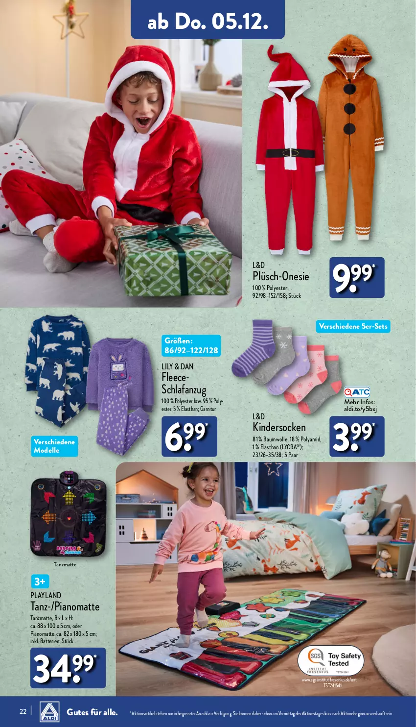 Aktueller Prospekt Aldi Nord - Von Montag - von 02.12 bis 07.12.2024 - strona 22 - produkty: aldi, Anzug, batterie, batterien, Bau, baumwolle, dell, elle, garnitur, gin, Kinder, Mode, Plüsch, Schlafanzug, socken, Ti, wolle, ZTE