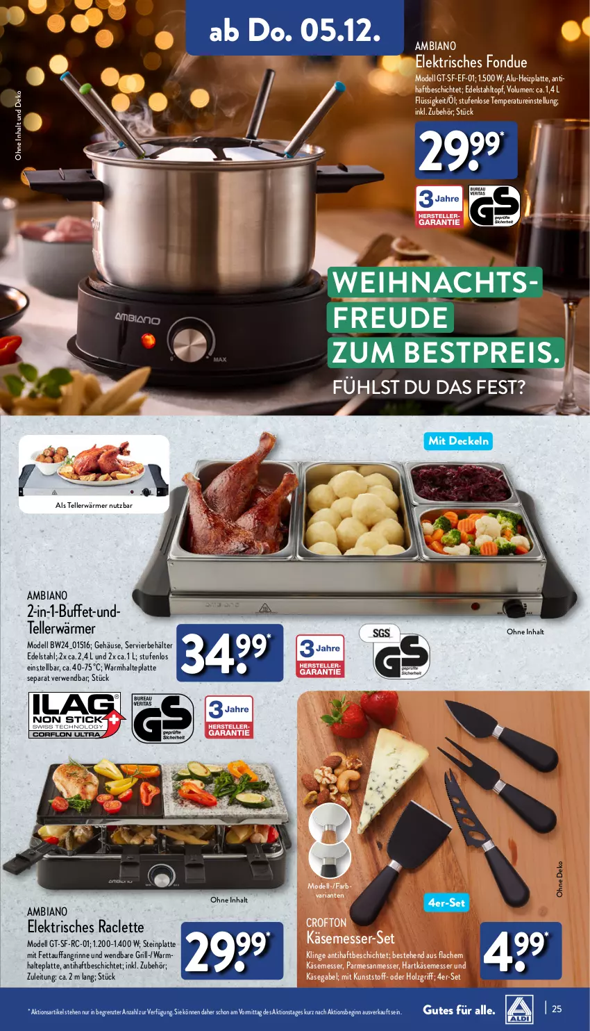 Aktueller Prospekt Aldi Nord - Von Montag - von 02.12 bis 07.12.2024 - strona 25 - produkty: ambia, Behälter, bestpreis, Crofton, decke, Deckel, dell, edelstahl, eis, elle, Fondue, gabel, gin, grill, hartkäse, Holz, Käse, latte, messer, Mode, reis, Ria, rwe, teller, Ti, topf, ZTE