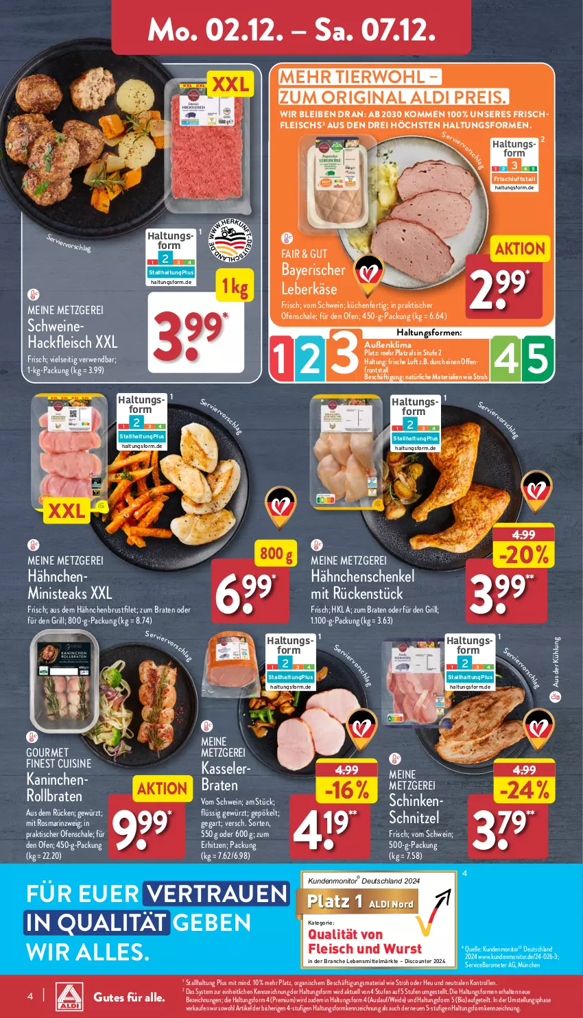 Aktueller Prospekt Aldi Nord - Von Montag - von 02.12 bis 07.12.2024 - strona 4 - produkty: aldi, bio, braten, brustfilet, discount, eis, elle, filet, fleisch, gewürz, gin, grill, hackfleisch, hähnchenbrust, hähnchenbrustfilet, hähnchenschenkel, henkel, Heu, Käse, kasseler, küche, Küchen, lebensmittel, leberkäs, leberkäse, monitor, Ofen, reis, Ria, rollbraten, rosmarin, rwe, Schal, Schale, schenkel, schinken, schinkenschnitzel, schnitzel, schwein, schweine, Schweinehackfleisch, steak, steaks, Ti, tisch, wein, weine, wurst