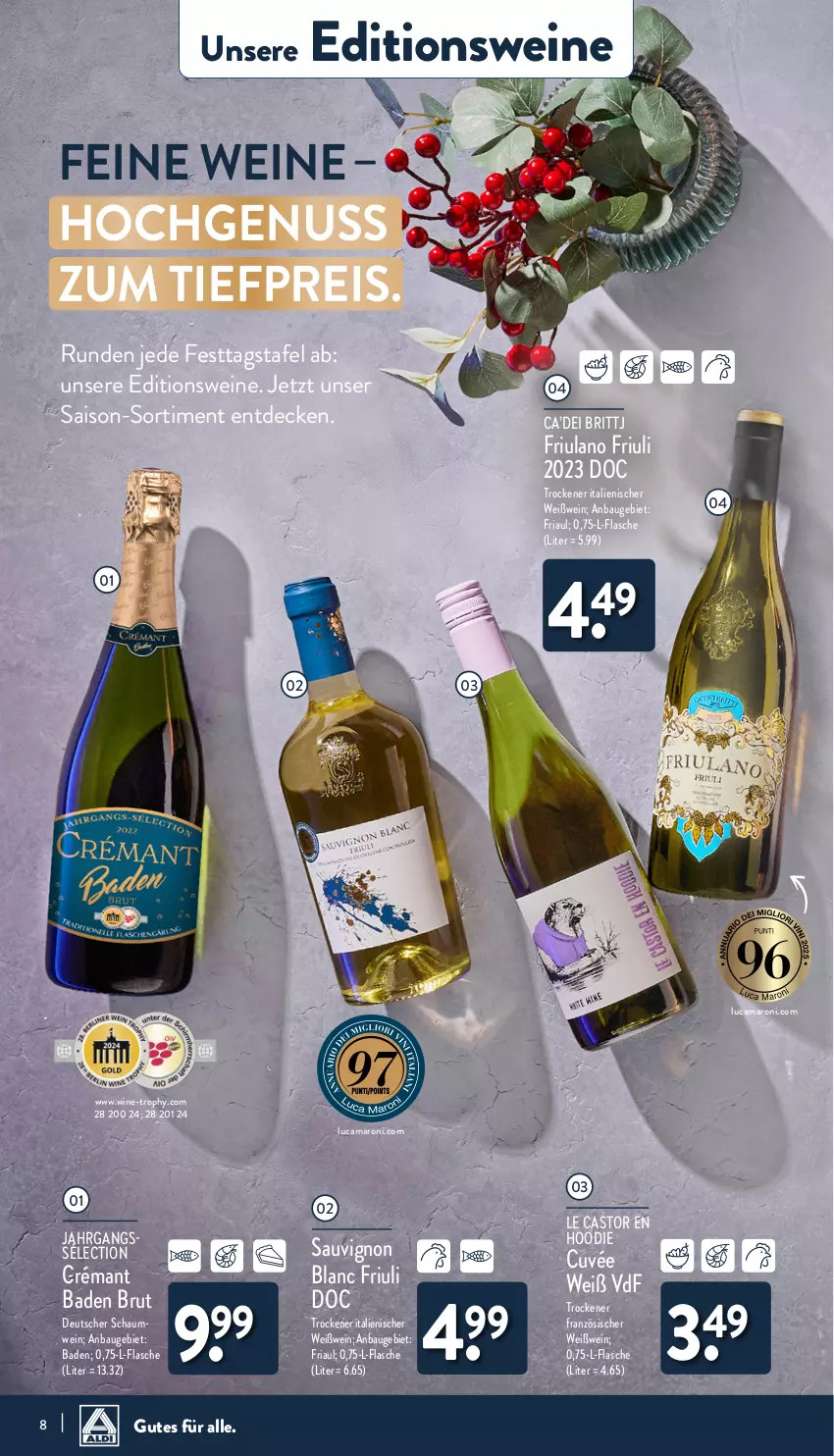 Aktueller Prospekt Aldi Nord - Von Montag - von 02.12 bis 07.12.2024 - strona 8 - produkty: amaro, Bad, Bau, brut, cuvée, decke, eis, flasche, nuss, reis, Ria, sauvignon, sauvignon blanc, Ti, tiefpreis, wein, weine, Weißwein