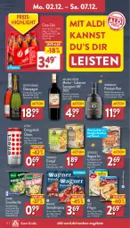 Gazetka promocyjna Aldi Nord - Von Montag - Gazetka - ważna od 07.12 do 07.12.2024 - strona 12 - produkty: aldi, angebot, angebote, aus der tiefkühlung, Becher, brandt, brut, cabernet, cabernet sauvignon, champagne, champignon, champignons, coca-cola, cola, drink, Effect, eintopf, eis, Elan, elle, filegro, flasche, fleisch, gin, iglo, Kalbfleisch, karamell, knorr, Königin-Pasteten, merl, merlot, Nuance, Ofen, pastete, pizza, Ragout, reis, rotwein, rouge, rum, sauvignon, snack, steinofen, teller, Ti, topf, vanille, wagner, wein, zucker