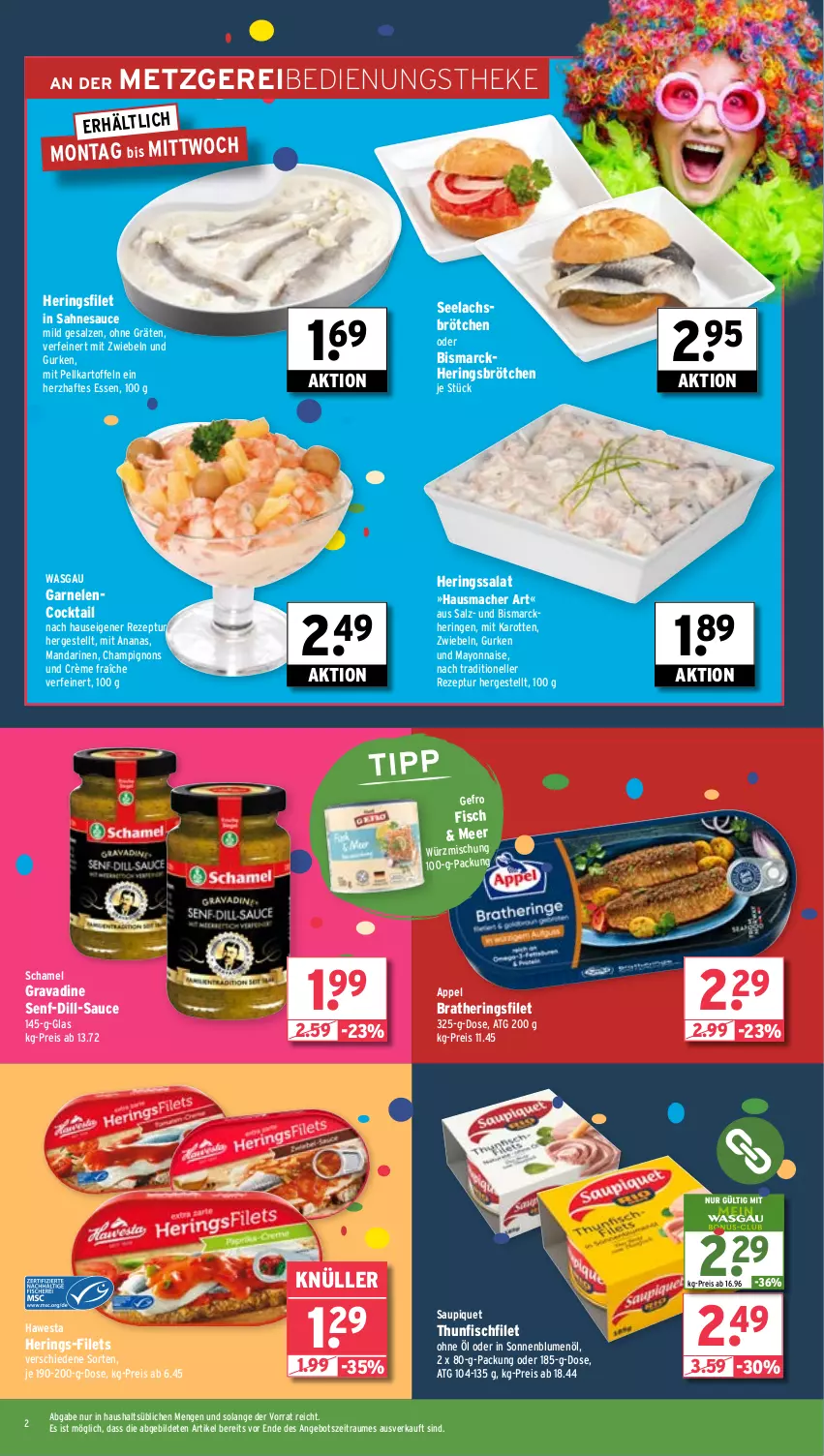 Aktueller Prospekt Wasgau - von 03.03 bis 08.03.2025 - strona 2 - produkty: ananas, angebot, bismarck, blume, blumen, blumenöl, brötchen, champignon, champignons, cocktail, crème fraîche, eis, elle, filet, filets, fisch, garnelen, gurke, gurken, Hausmacher, hawesta, hering, Herings, karotten, kartoffel, kartoffeln, lachs, lenco, mac, mandarine, mandarinen, mayonnaise, mit zwiebeln, reis, rezept, ring, sahne, salat, salz, sauce, saupiquet, schamel, senf, sonnenblume, sonnenblumen, sonnenblumenöl, thunfisch, Ti, Yo, zwiebel, zwiebeln