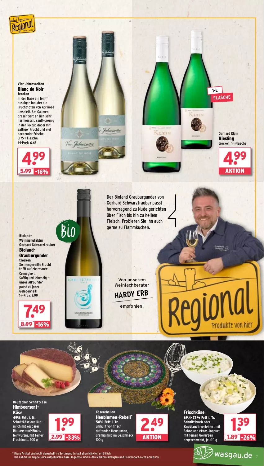 Aktueller Prospekt Wasgau - von 03.03 bis 08.03.2025 - strona 7 - produkty: angebot, angebote, aprikose, auer, bier, Biere, bio, bioland, blume, blumen, Brei, burgunder, deutscher schnittkäse, eis, elle, Faktu, fisch, flammkuchen, flasche, fleisch, frischkäse, frucht, gewürz, grauburgunder, harman, Heu, himbeer, joghur, joghurt, Käse, Käserebellen, knoblauch, kuchen, lamm, LG, mac, milch, nudel, Nudelgericht, nuss, rebell, reis, riesling, rind, saft, sahne, schnittkäse, schnittlauch, senf, Ti, wein