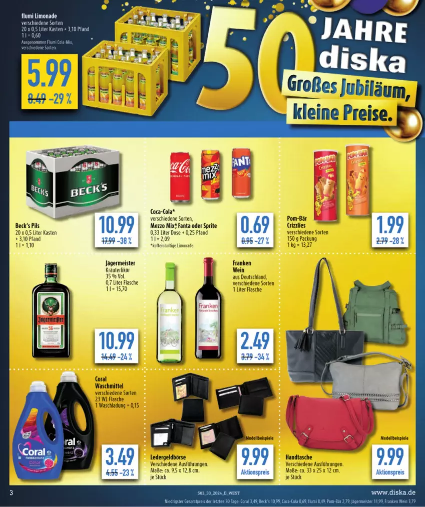 Aktueller Prospekt Diska - von 12.08 bis 17.08.2024 - strona 3 - produkty: aust, cola, eis, fanta, fanta oder, fanta oder sprite, flasche, Germ, jägermeister, kräuter, kräuterlikör, likör, limo, limonade, Meister, oder sprite, pils, sprite, Ti, wein