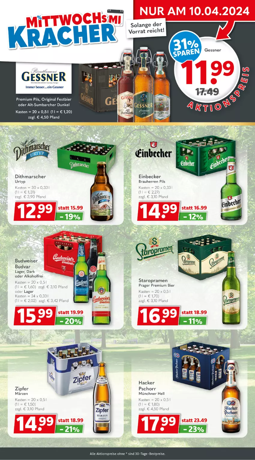 Aktueller Prospekt Getraenkeland - von 02.04 bis 13.04.2024 - strona 3 - produkty: aktionspreis, alkohol, Becher, bestpreis, bestpreise, bier, budweiser, eis, elle, Gessner, gin, hacker pschorr, mars, pils, premium pils, reis, Staropramen, Ti, urtyp, Zipfer