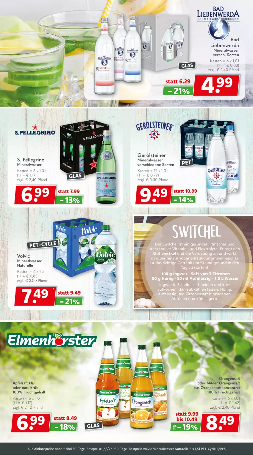 Aktueller Prospekt Getraenkeland - von 02.04 bis 13.04.2024 - strona 5 - produkty: aktionspreis, Alwa, apfel, apfelsaft, Bad, Bad Liebenwerda, bestpreis, bestpreise, eis, elle, frucht, gerolsteine, gerolsteiner, mineralwasser, natur, orange, orangen, orangensaft, reis, rel, saft, steiner, Ti, volvic, wasser