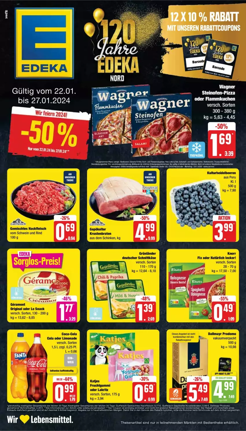 Aktueller Prospekt Edeka - Prospekte - von 22.01 bis 27.01.2024 - strona 1 - produkty: eier, flammkuchen, kuchen, lamm, lebensmittel, nuss, Ti, ZTE