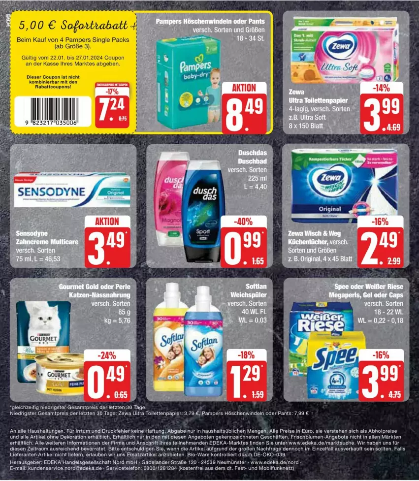 Aktueller Prospekt Edeka - Prospekte - von 22.01 bis 27.01.2024 - strona 20 - produkty: abholpreise, alle artikel ohne dekoration, angebot, angebote, bio, blume, blumen, coupon, coupons, deka, dekoration, eier, eis, Elan, pampers, Pants, papier, reis, sensodyne, sofortrabatt, telefon, Ti, toilettenpapier, trolli, windeln, windeln oder pants, zewa, ZTE