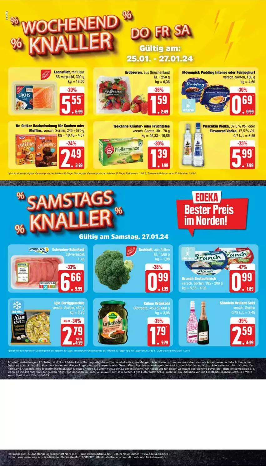 Aktueller Prospekt Edeka - Prospekte - von 22.01 bis 27.01.2024 - strona 4 - produkty: abholpreise, backmischung, beere, beeren, deka, Dr. Oetker, eis, Elan, erdbeere, erdbeeren, feinjoghurt, filet, früchte, Früchtetee, joghur, joghurt, kräuter, kuchen, lachs, lachsfilet, mövenpick, Muffin, muffins, pudding, puschkin vodka, reis, tee, teekanne, telefon, Ti, trolli, vodka