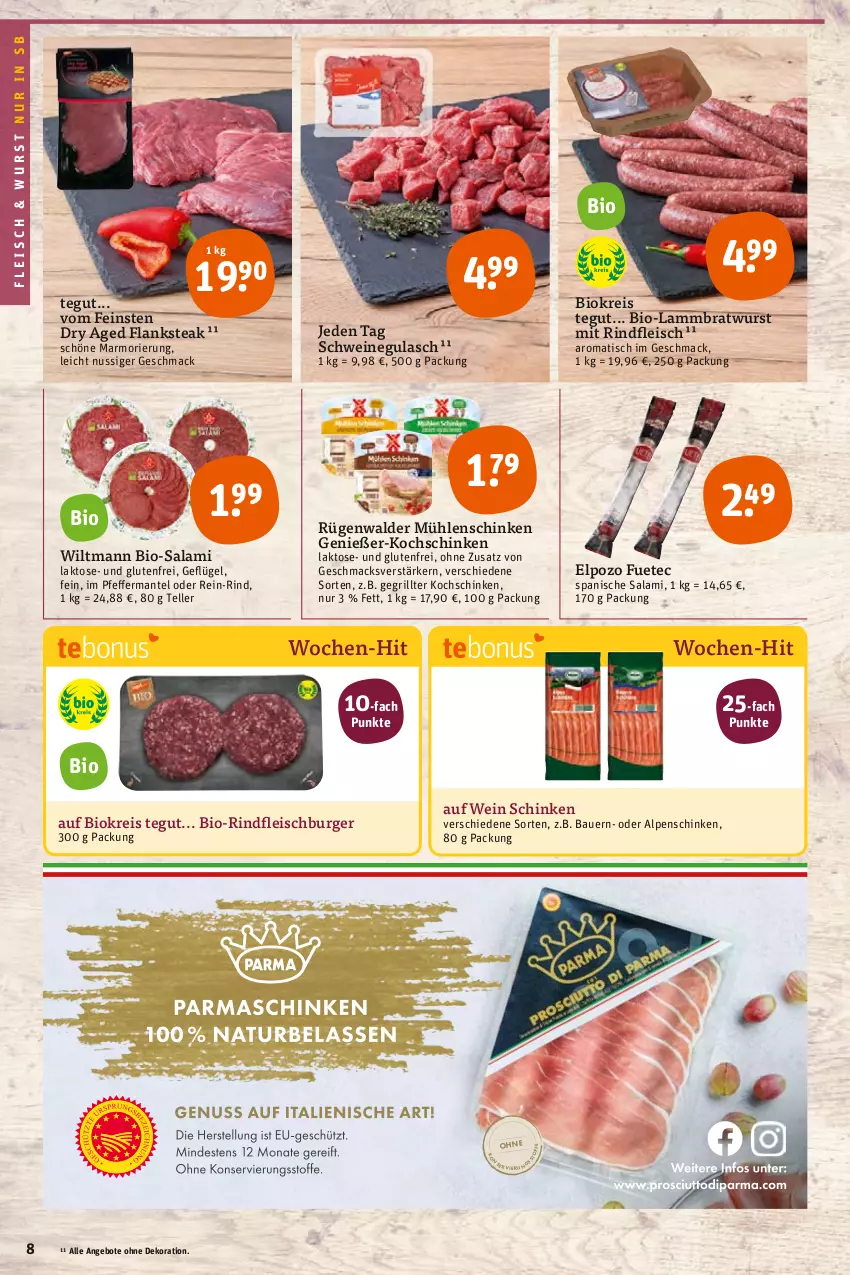 Aktueller Prospekt Tegut - Angebote der Woche - von 18.07 bis 23.07.2022 - strona 10 - produkty: angebot, angebote, auer, Bau, Bauer, bio, bio-rindfleisch, Bio-Salami, bratwurst, burger, dekoration, eis, elle, Flanksteak, fleisch, Geflügel, grill, gulasch, kochschinken, lamm, mac, Mantel, nuss, pfeffer, reis, rind, rindfleisch, Rindfleischburger, rügenwalder, rügenwalder mühle, salami, schinken, schwein, schweine, schweinegulasch, steak, teller, Ti, tisch, wein, weine, wiltmann, wurst